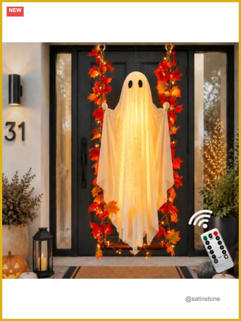 5.3ft Hanging Ghost Halloween Decor with Maple Leaf Swing